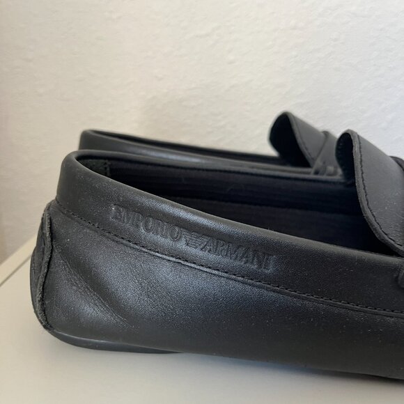 Emporio Armani Men\'s Black Leather Driver Loafers Shoes Size 8 main image 8